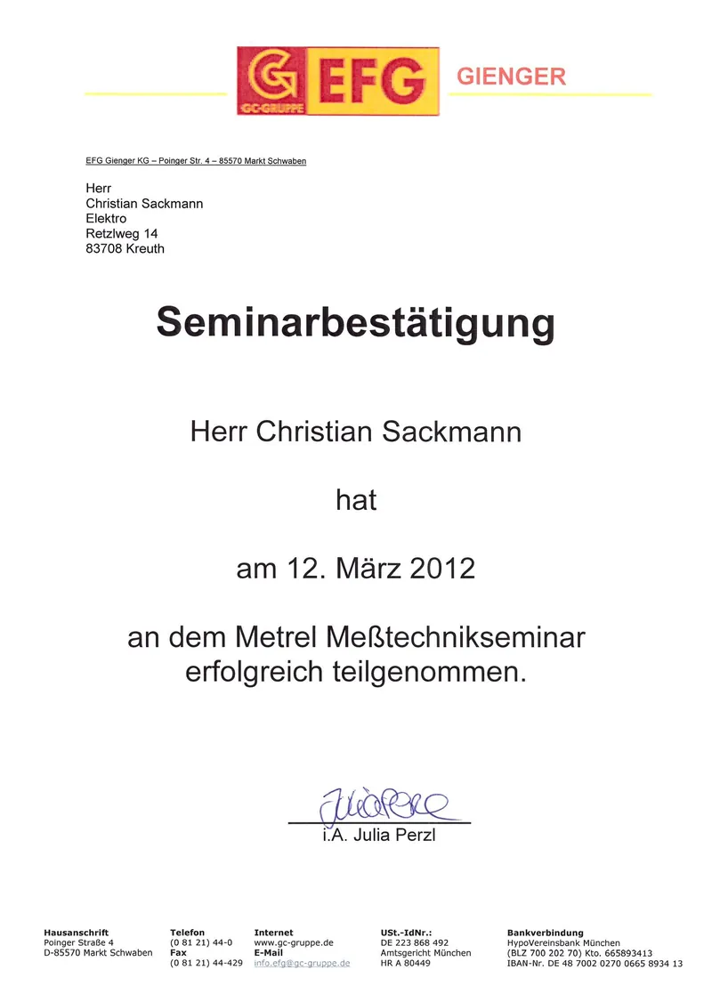 Urkunde Elektro-Fachgeschäft